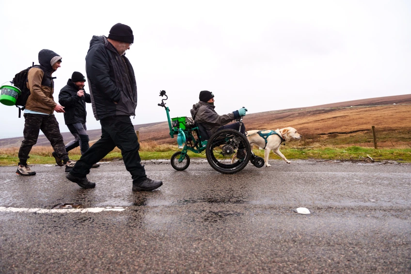 Mary Wheeling Labrador People Walking Trans Pennine Trail Outside Sideview