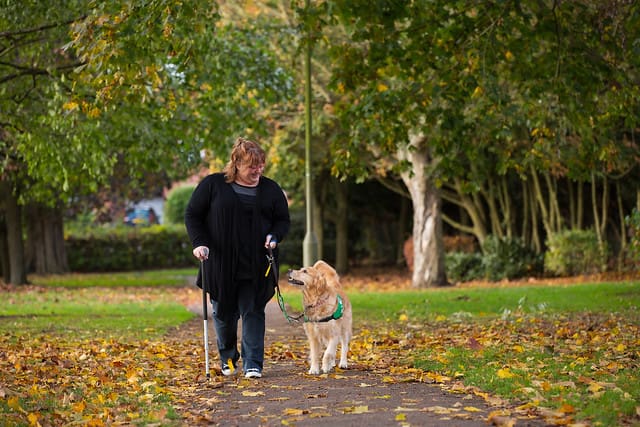 Vicky and dog Tula walking