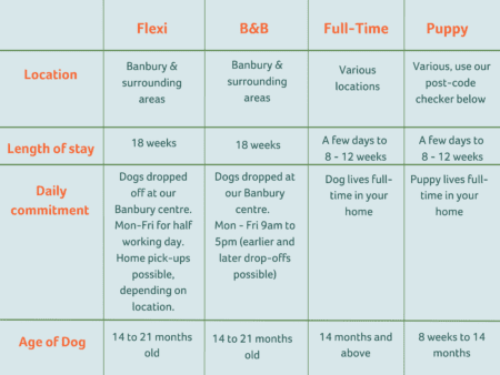 Table showing types of boarding and commitment